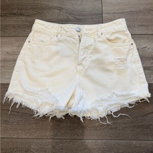 Altar’d State Cream Distressed 100% Cotton Denim Shorts